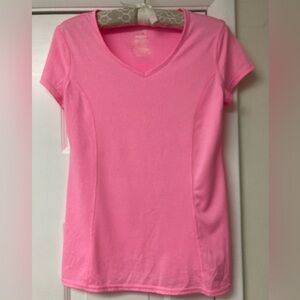 Danskin Now Vivid Pink athletic V neck short sleeve top sz S (4-6)